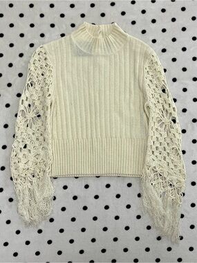 Michael Simon Y2K Crochet Fringe Sleeve Mock Neck Sweater Size S